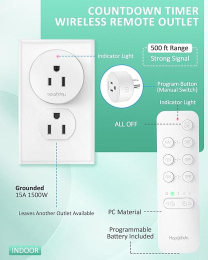 Remote Control Outlet Switch with Countdown Function, 1 Remote