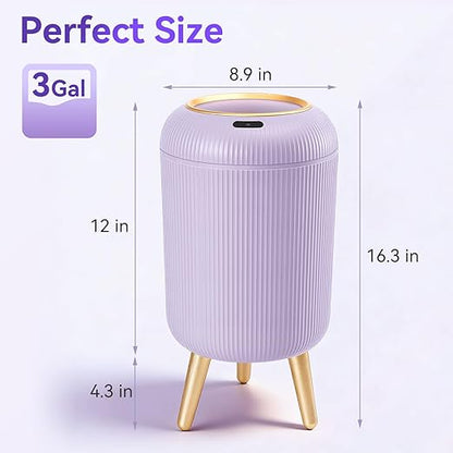 Motion Sensor Bathroom Trash Can with Lid, 3 Gallon/11L Automatic Bathroom Wastebasket,Touchless Trash Bin with Removable Legs for Kitchen,Office,Toilet,Bedroom,Smart Sensor Trashcan-Purple