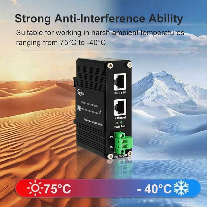 Htfoevrxs Industrial Hardened Gigabit 95W PoE++ Splitter IEEE802.3at/af/bt 36V DC Output Power Supply for Security Cameras, Access Control Systems