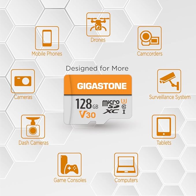 GIGASTONE 128GB Micro SD Card A1 V30, 4K Video Recording, Compatible with Security Camera, Dash Cam, Drone, 95MB/s MicroSDXC Memory Card UHS-I V30 Class 10