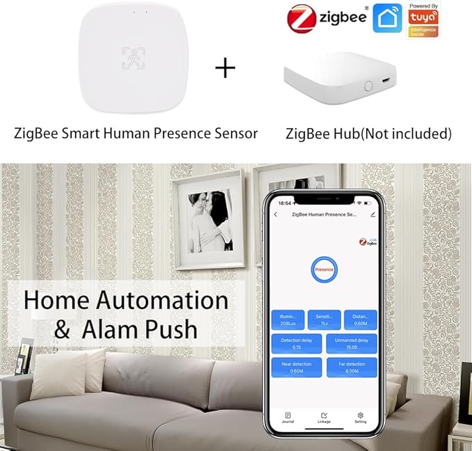 Presence Sensor, WenzhiIoT Smart Motion Sensor Zigbee 5.8 GHz Radar MmWave Presence Sensor Movement Body Motion Detection with Luminance/Distance Tuya Smart Life Home Assistant