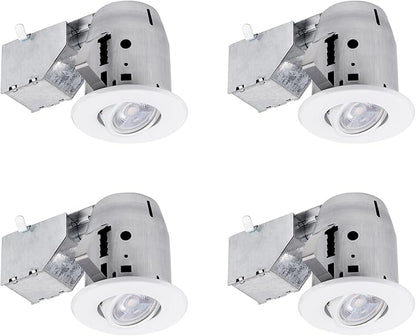 GLOBE Electric 90718 3" LED IC Rated Swivel Round Trim Recessed Lighting Kit 4-Pack, White Finish, Easy Install Push-N-Click Clips, Bulbs Included, 3.25" Hole Size, 400 Lumen
