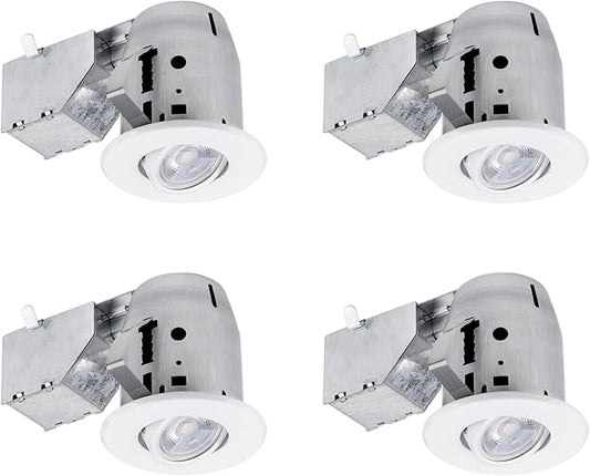 GLOBE Electric 90718 3" LED IC Rated Swivel Round Trim Recessed Lighting Kit 4-Pack, White Finish, Easy Install Push-N-Click Clips, Bulbs Included, 3.25" Hole Size, 400 Lumen