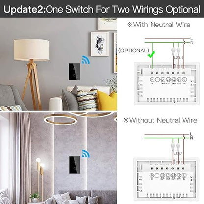 MOES ZigBee Smart Touch Wall Light Switch,Requires Tuya ZigBee Hub,No Neutral Wire/N+L Wiring,No Capacitor,Smart Life Tuya 2/3 Way Remote Control, Work with Alexa Google Home, 2MQTT,2 Gang Black