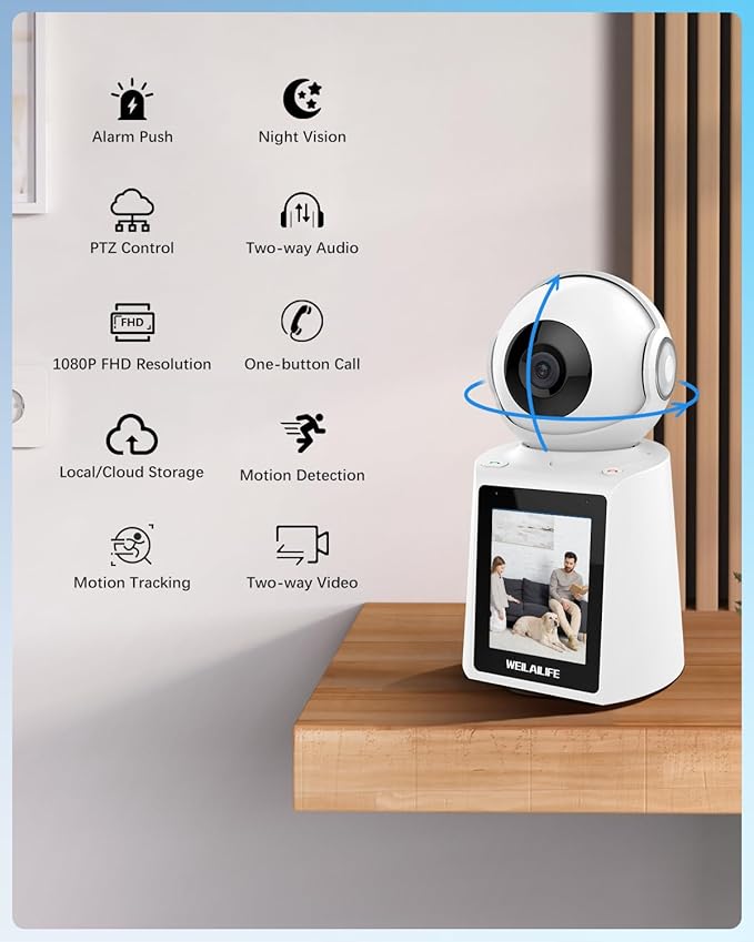 WEILAILIFE 【2-Way Video】 Indoor Wireless Pet Dog Security Camera Home WiFi Surveillance Cameras Baby/Elderly Pan Tilt Smart Security Camera