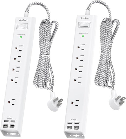 10Ft Surge Protector Power Strip - Long Extension Cord, Addtam 5 Widely Outlets 4 USB Ports, Flat Plug, Multi Plug Outlet Extender, Desk Charging Station for Home Office College Dorm Room Essentials