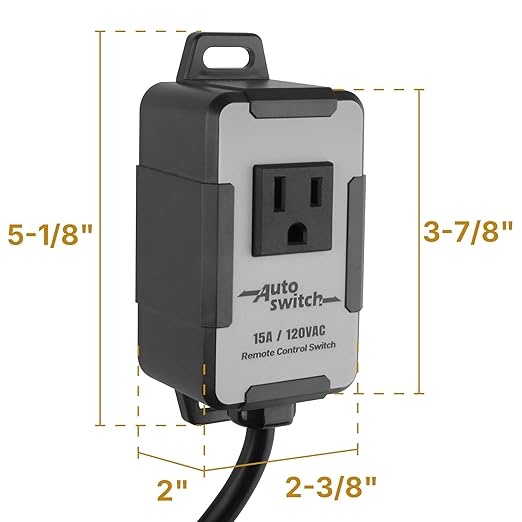 O'SKOOL 120V Wireless Remote Control Dust Collector Starter Outlet Switch (Battery Included), PTA09