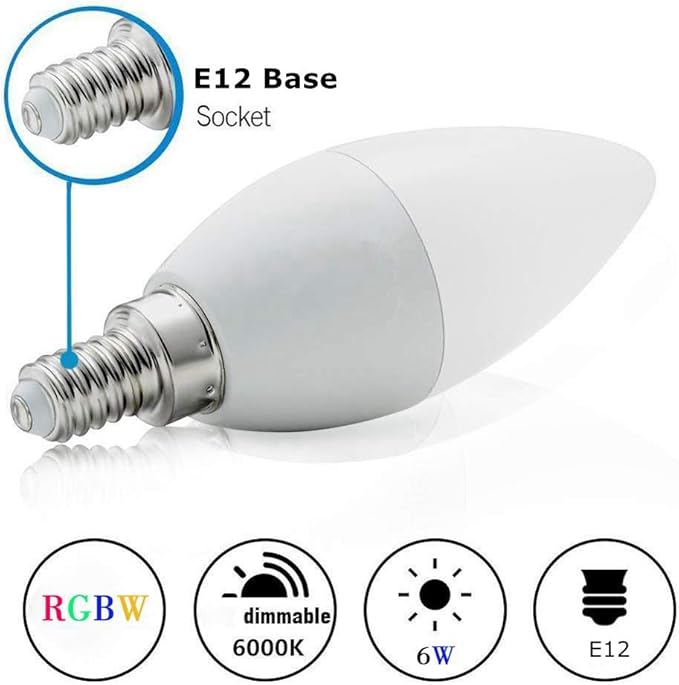 Chandelier Light Bulbs,Smart Candelabra Led Light Bulb E12 Decorative White & Color Ambiance Dimmable Chandelier Frosted Candle Lighting Lamp 120v Small Lightbulbs,2 Pack