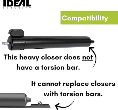 Ideal Security 9700 Heavy Pneumatic Touch & Hold Storm and Screen Door Closer for Wood, Aluminum, and Vinyl Doors, Silent and Smooth Closing, 11.5", Black