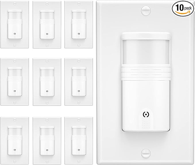 10 Pack, 3-Way Motion Sensor Light Switch (Not Single Pole), Neutral Wire Required, Indoor in-Wall Occupancy Sensor with Wall Plate, Adjustable Timer, Title 24, UL Certified, White