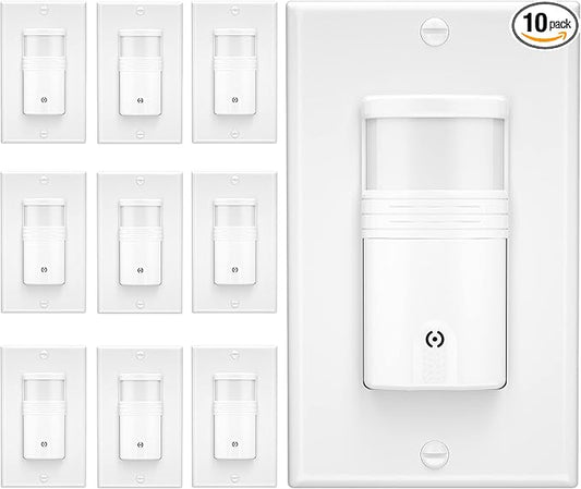 10 Pack, 3-Way Motion Sensor Light Switch (Not Single Pole), Neutral Wire Required, Indoor in-Wall Occupancy Sensor with Wall Plate, Adjustable Timer, Title 24, UL Certified, White