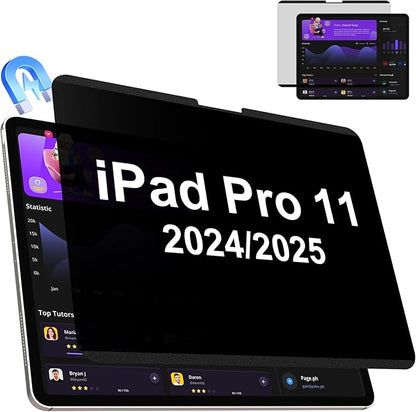 IPROKKO Magnetic Privacy Screen Protector Compatible With iPad Pro 11 Inch M4 M5 (2024 2025, 5th 6th)), Removable Anti Blue Light Glare Spy Private Filter Black Security Screen Cover for School Office Cafe