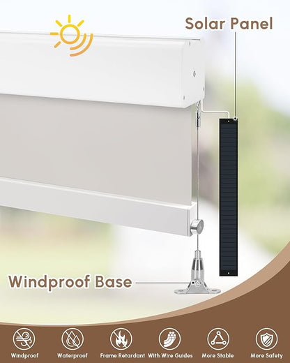 Kincmo Motorized Outdoor Shades for Patio Porch, Custom Outdoor Motorized Blinds with Remote, Waterproof & Windproof Patio Shades Work with Apple Homekit,Alexa,Google (1% Openness White)