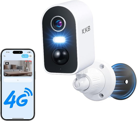 KKB 4G LTE Cellular Security Camera Magnetic Mount, No WiFi Security Cameras Indoor Built-in SIM, 2K Wireless Outdoor Off-Grid Battery Cameras for RVs/Travel/Camping, Subscription Required