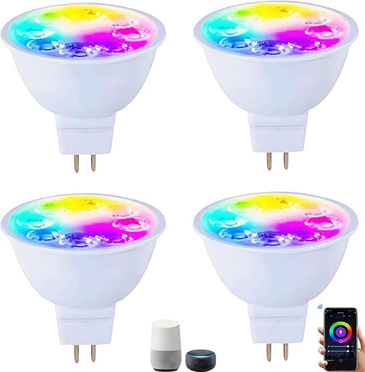 Smart MR16 LED Bulb Dimmable Color Changing, 12V Gu5.3 Bi-pin Base, WiFi & Bluetooth LED Bulbs Work with Alexa Google, Color Changing Sync with Music, for Living Room, Bedroom, Office,Hotel etc. 4Pack
