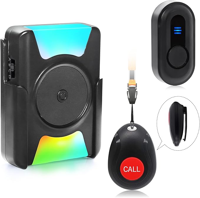 CallToU Caregiver Pager Wireless Call Button Vibration Pager 1000FT Nurse Calling Alert System for Hard of Hearing Home Elderly Disabled Patient 2 SOS Panic Button 1 Receiver, 4 Modes