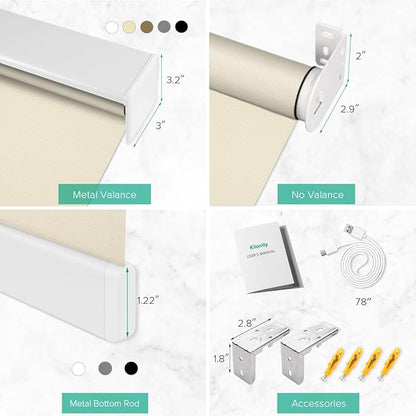 Motorized Roller Shades, Light Filtering Remote Control Custom Window Shades Compatible with Alexa Google Assistant via RF Hub, Rechargeable Electric Blinds for Windows (Fireproof Beige)