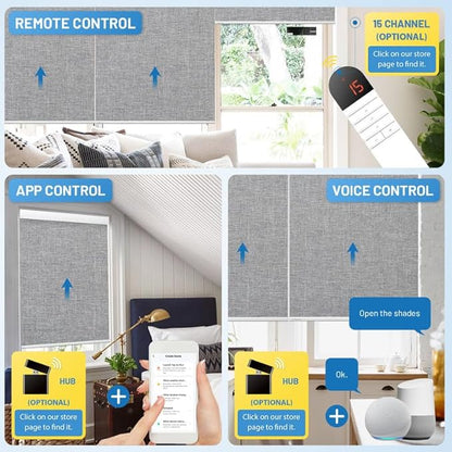 Motorized Blinds with Remote, [Free Solar Panels] Cordless Smart Blinds with Valance Cover, Blackout Electric Blinds with Remote Control, Automatic Roller Shades for Windows Light Gray 37" W x 72" H