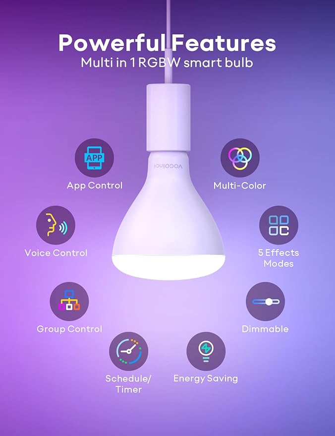 VOCOlinc Smart Light Bulbs 3Pack, BR30 RGBW Color Changing Light Bulb Works with Alexa, Apple Homekit and Google Assistant, Multicolor 2200K-7000K Dimmable, 800 Lumens 9.5W (60W Equivalent) E26 Base
