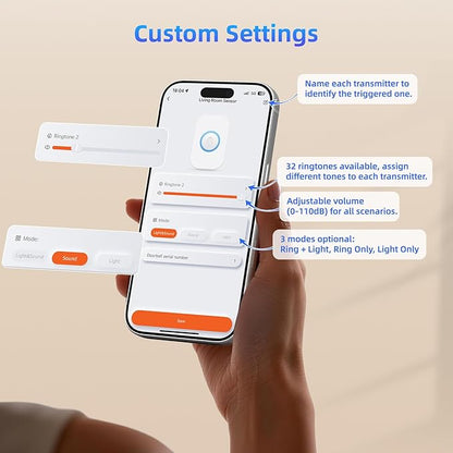 PHYSEN WiFi Door Sensor, Smart Window Alarm with App Alert, 500ft Range, 32 Chimes, Free-App-Notification