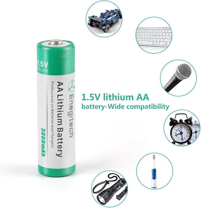 Enegitech AA Lithium Battery, 3000mAh 1.5V Double A Lithium Battery for Blink Camera, Doorbell, Smart Lock Deadbolt, Security Aralm System Non-Rechargeable 16 Pack