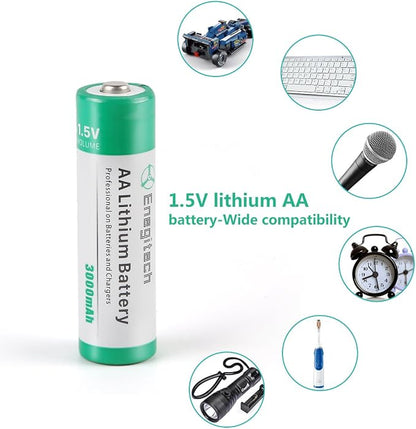 Enegitech AA Lithium Battery, 3000mAh 1.5V Double A Lithium Battery for Blink Camera, Doorbell, Smart Lock Deadbolt, Security Aralm System Non-Rechargeable 16 Pack