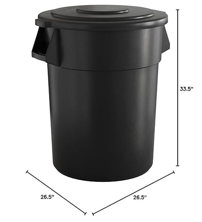 55 Gallon Black Round Commercial Trash Can with Lid, Heavy-Duty Food Grade NSF Certified, Perfect for Restaurant, Office, School, Garage, Backyard, Workshop, Warehouse