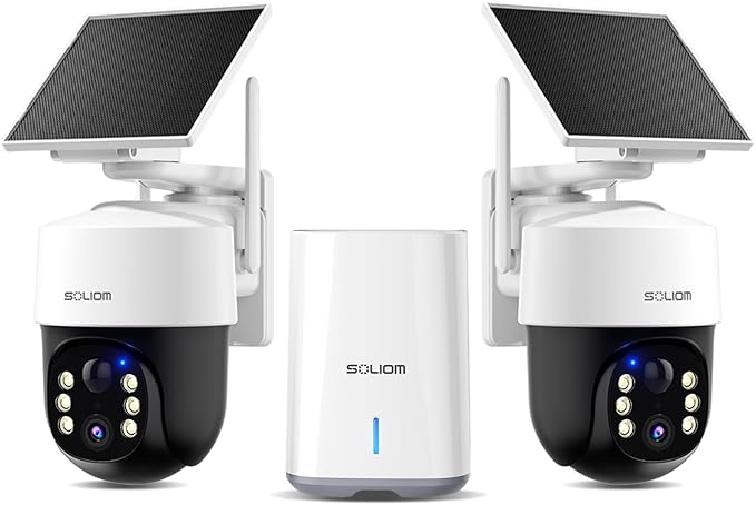 SOLIOM Security Cameras Wireless Outdoor,4K Ultra HD for Day and Night, No Subscription,Built in Radar,Solar Powered Cameras for Home Security, 360° Pan Tilt Auto Tracking,5G & 2.4G WiFi, 2-Cam Kit