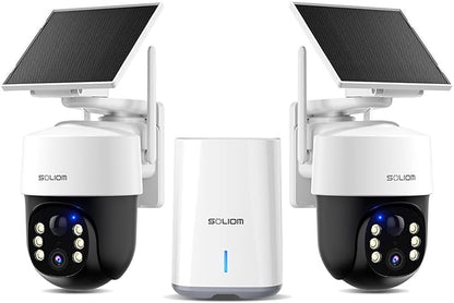 SOLIOM Security Cameras Wireless Outdoor,4K Ultra HD for Day and Night, No Subscription,Built in Radar,Solar Powered Cameras for Home Security, 360° Pan Tilt Auto Tracking,5G & 2.4G WiFi, 2-Cam Kit