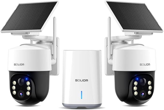 SOLIOM Security Cameras Wireless Outdoor,4K Ultra HD for Day and Night, No Subscription,Built in Radar,Solar Powered Cameras for Home Security, 360° Pan Tilt Auto Tracking,5G & 2.4G WiFi, 2-Cam Kit
