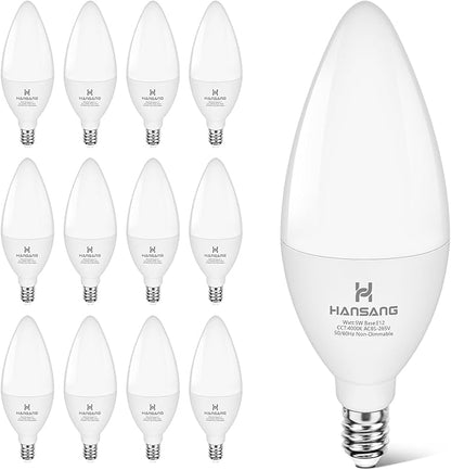 E12 LED Bulb Candelabra Base, Type B LED Bulb 50 Watt Equivalen 4000K Natural White B11 Small Base, Chandelier Ceiling Fan LED Light Bulbs 500 Lumens No-Dimmable Pack of 12