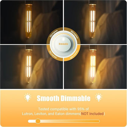 8.9IN LED Light Bulbs E26 Base, 6W 800LM 2700K Soft White T10 T9 Vintage Edison Bulbs Dimmable, AC 120V Equal 80 Watt Clear Glass Long Tubular Filament Bulb, UL Certified - 2Pack