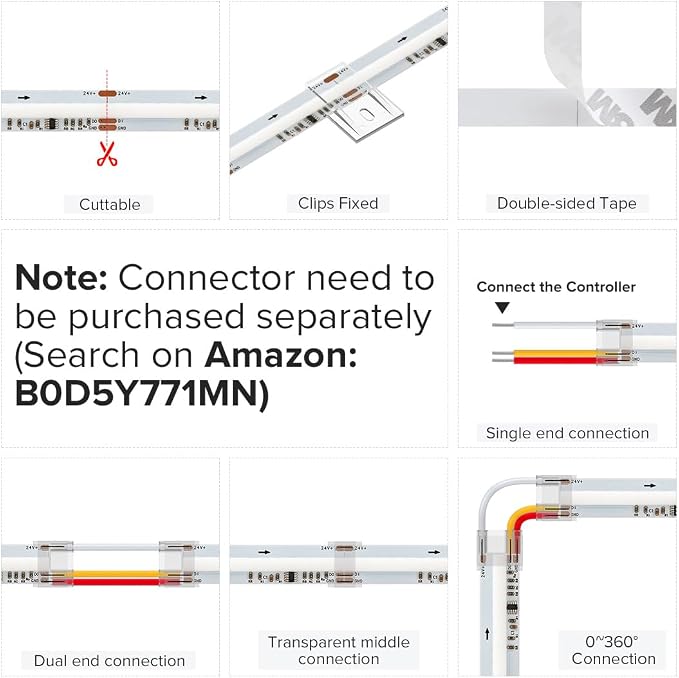 BTF-LIGHTING 16.4FT WS2811 Smart IC RGB DC12V FCOB COB LED Strip Light | UL Listed 720LEDs/m High Density Color Chasing Light 12mm Width for Home Party DIY Lighting(No Adapter or Controller)