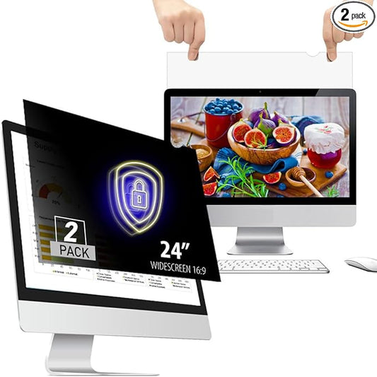 [2 Pack] 24 Inch - 16:9 Aspect Ratio - Computer Privacy Screen Filter for Widescreen Monitor - Anti-Glare - Protects Eyes from Harmful Glare and Blue Light