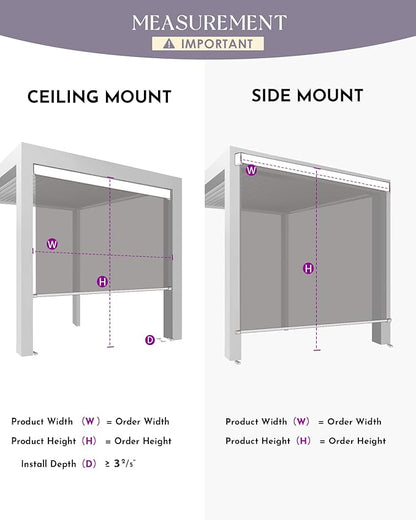Graywind Motorized Patio Shades - Work with Alexa & Google; Outdoor, Solar Powered, Custom Size (3% Openness, AegisLite Onyx)