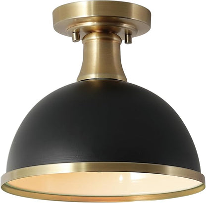 Globe Electric 60461 1-Light Semi-Flush Mount Light, Matte Black, Matte Brass Accents, Modern Ceiling Light Fixture for Hallway, Dining Room, Bedroom, or Living Room, Dimmer Switch Compatible