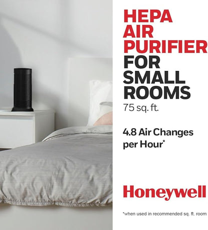 Honeywell HPA060 HEPA Tower Air Purifier, Airborne Allergen Reducer for Small Rooms (75 sq ft), Black - Wildlfire/Smoke, Pollen, Pet Dander, and Dust Air Purifier