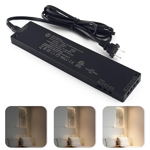 VST 60W LED Power Supply, 100V-240V AC to 12V DC Low Voltage Transformer with 12V JST Ports, Lighting Power Unit for Home Cabinet Use, ETL Listed, Black