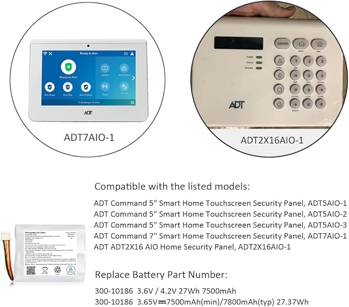 Replacement Battery 300-10186 for ADT Command Smart Security Panel Lithium-ion Battery 3.6V/4.2V P/N 300-10186 9300mAh High Capacity