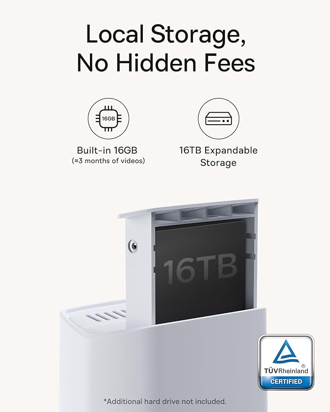 Baseus Wireless Cameras for Home Security, N1 2-Cam Kit with 2K Clarity, No Monthly Fee, 16TB Expandable Local Storage, 210-Day Battery Life, Compatible with Alexa/Google Home, Light Grey