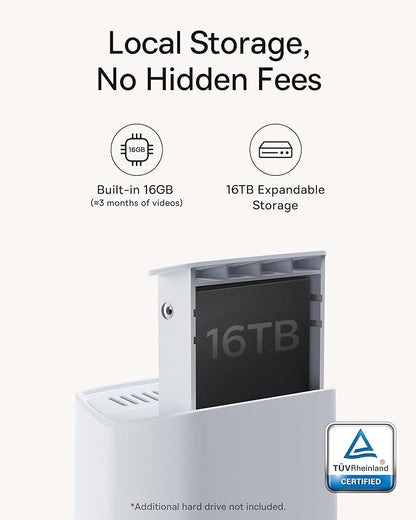 Baseus Wireless Cameras for Home Security, N1 2-Cam Kit with 2K Clarity, No Monthly Fee, 16TB Expandable Local Storage, 210-Day Battery Life, Compatible with Alexa/Google Home, Light Grey