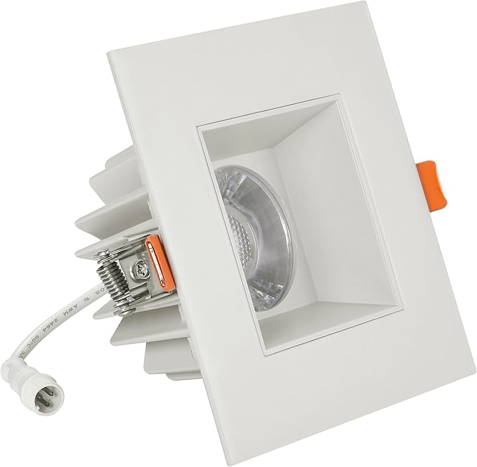 Maxxima 4 in. Ultra-Thin Recessed Anti-Glare LED Downlight, Canless IC Rated, 5 Color Temperature Selectable 2700K/3000K/3500K/4000K/5000K, Dimmable Square Stone Gray Trim, 90 CRI