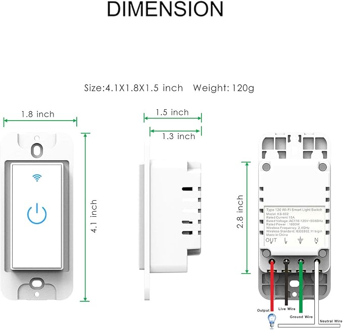Smart Light Switch WiFi Switch Touch Wall Switch 1 Gang | Compatible with Alexa Google Home