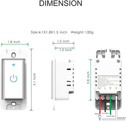 Smart Light Switch WiFi Switch Touch Wall Switch 1 Gang | Compatible with Alexa Google Home