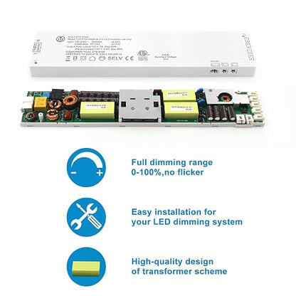 VST 60W LED Power Supply, 100V-240V AC to 12V DC Low Voltage Transformer with JST Ports, Cabinet Light Power Adapter, ETL Certified, White