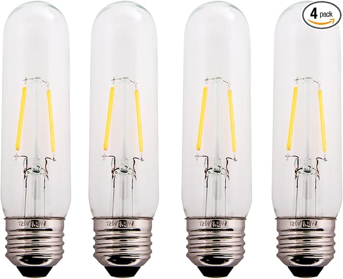 Creative Hobbies Clear 1.5W LED T10 Tubular Light Bulb - Nickel Plated E26 Medium Base (25 Watt Equivalent) | 4 Pack