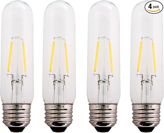 Creative Hobbies Clear 1.5W LED T10 Tubular Light Bulb - Nickel Plated E26 Medium Base (25 Watt Equivalent) | 4 Pack
