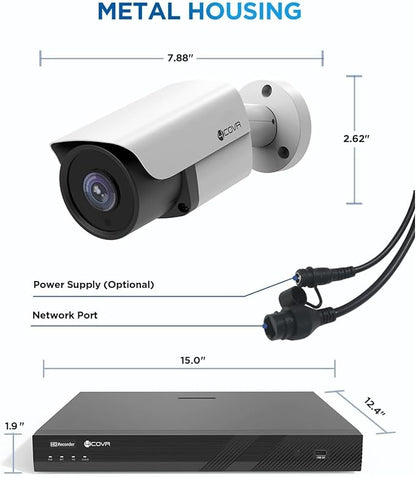4COVR 4K 32 Channel Security Camera System PoE, 24X 8MP Commercial Bullet IP Camera IP67 Outdoor, IR Night Vision, H.265 NVR 8TB HDD, AI Person/Vehicle Detection, Business Surveillance, LY37EX8M3224-1