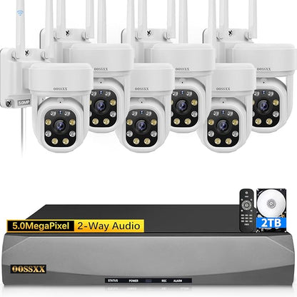 (2026 Update) 5MP PT Wireless Security Camera System with AI Human Tracking, Dual-Band 2.4G&5G WiFi, 130° Wide Angle, 2-Way Audio, No Monthly Fee, Outdoor Home Security Kit