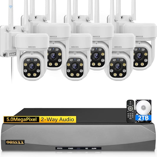 (2026 Update) 5MP PT Wireless Security Camera System with AI Human Tracking, Dual-Band 2.4G&5G WiFi, 130° Wide Angle, 2-Way Audio, No Monthly Fee, Outdoor Home Security Kit